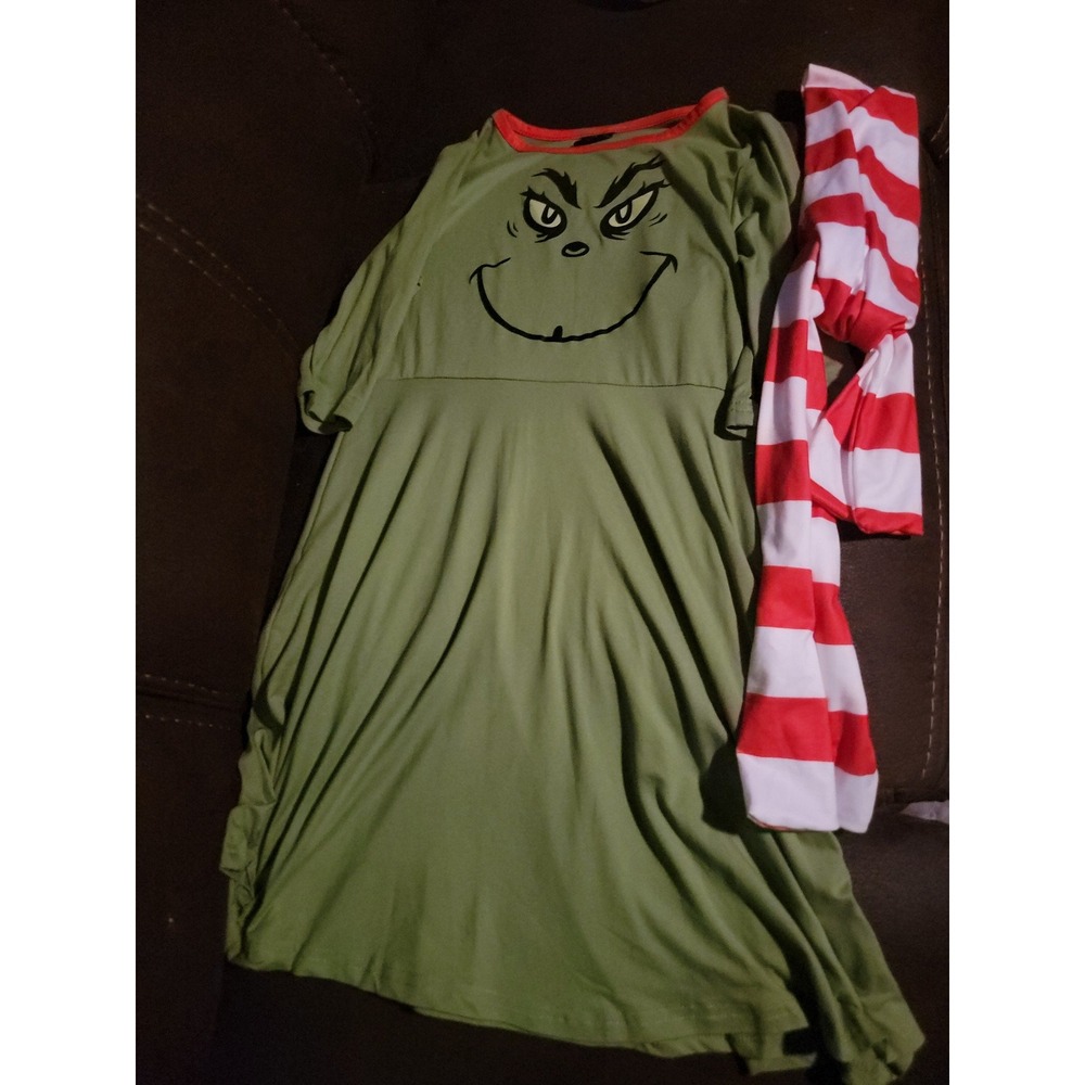 Remini boutique grinch dress and scarf Christmas holiday‎ size large 10 12